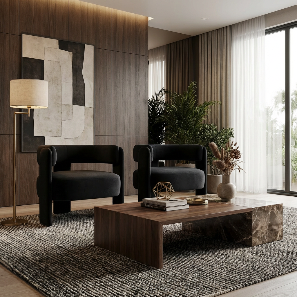 Sable Black Velvet Lounge Chair
