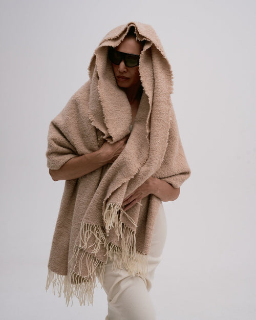 Biscotti/Taupe Fringe Bouclé Throw