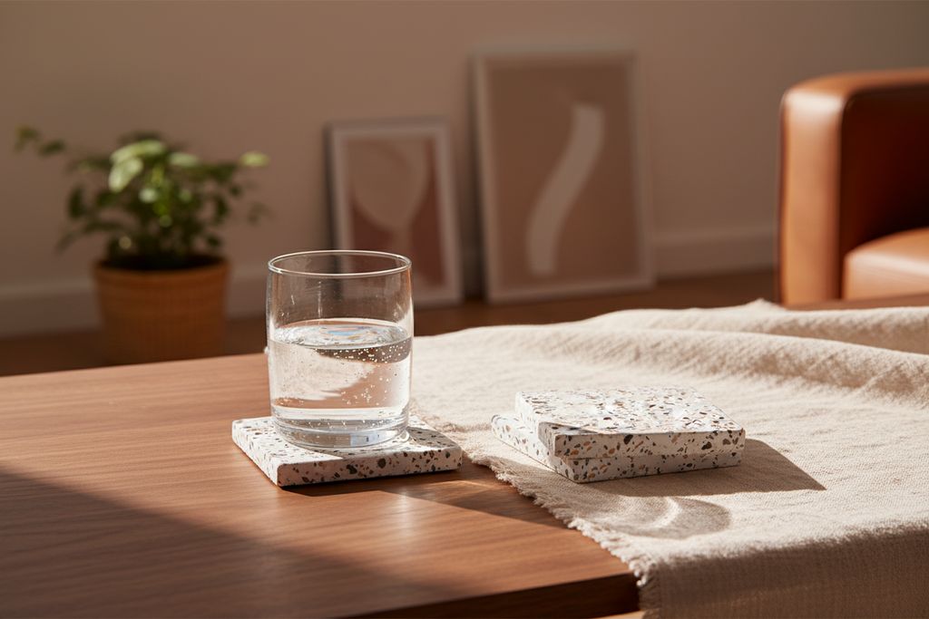Atomic Coasters - Lifestyle with Glass