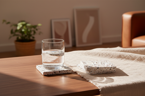 Atomic Coasters - Lifestyle with Glass