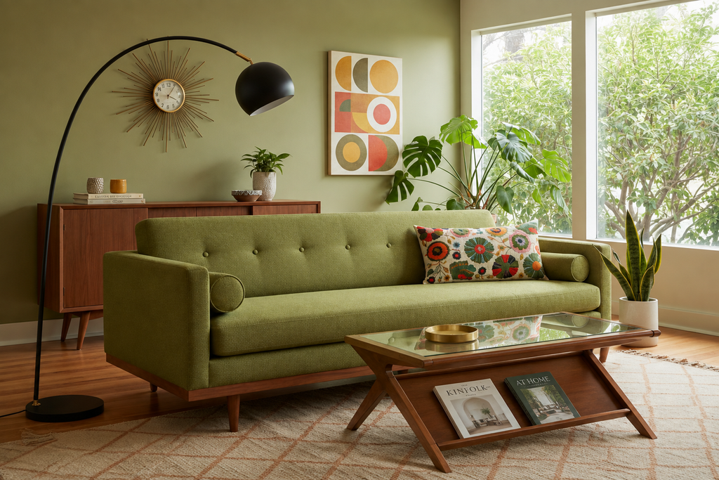 Atomic Orbit Coffee Table in the olive-sofa living room