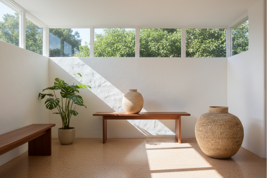 Buhera Cane Vessel in a sunlit solarium