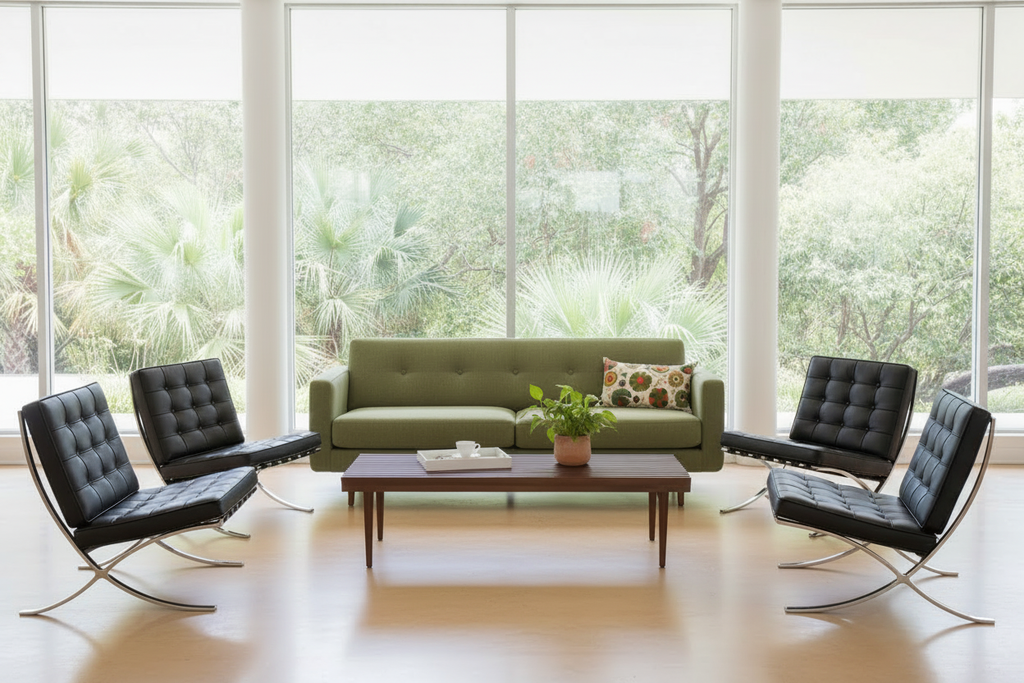Coda Slatted Coffee Table in a clean bright living room without a rug