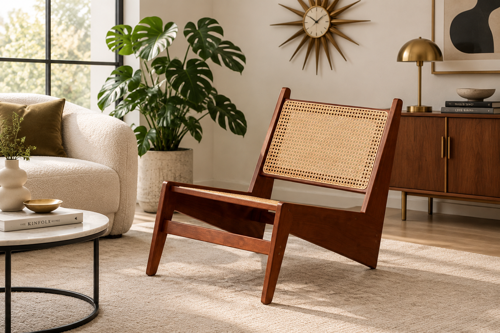 Como Lounge Chair, eclectic MCM room, less wood, simple neutral rug