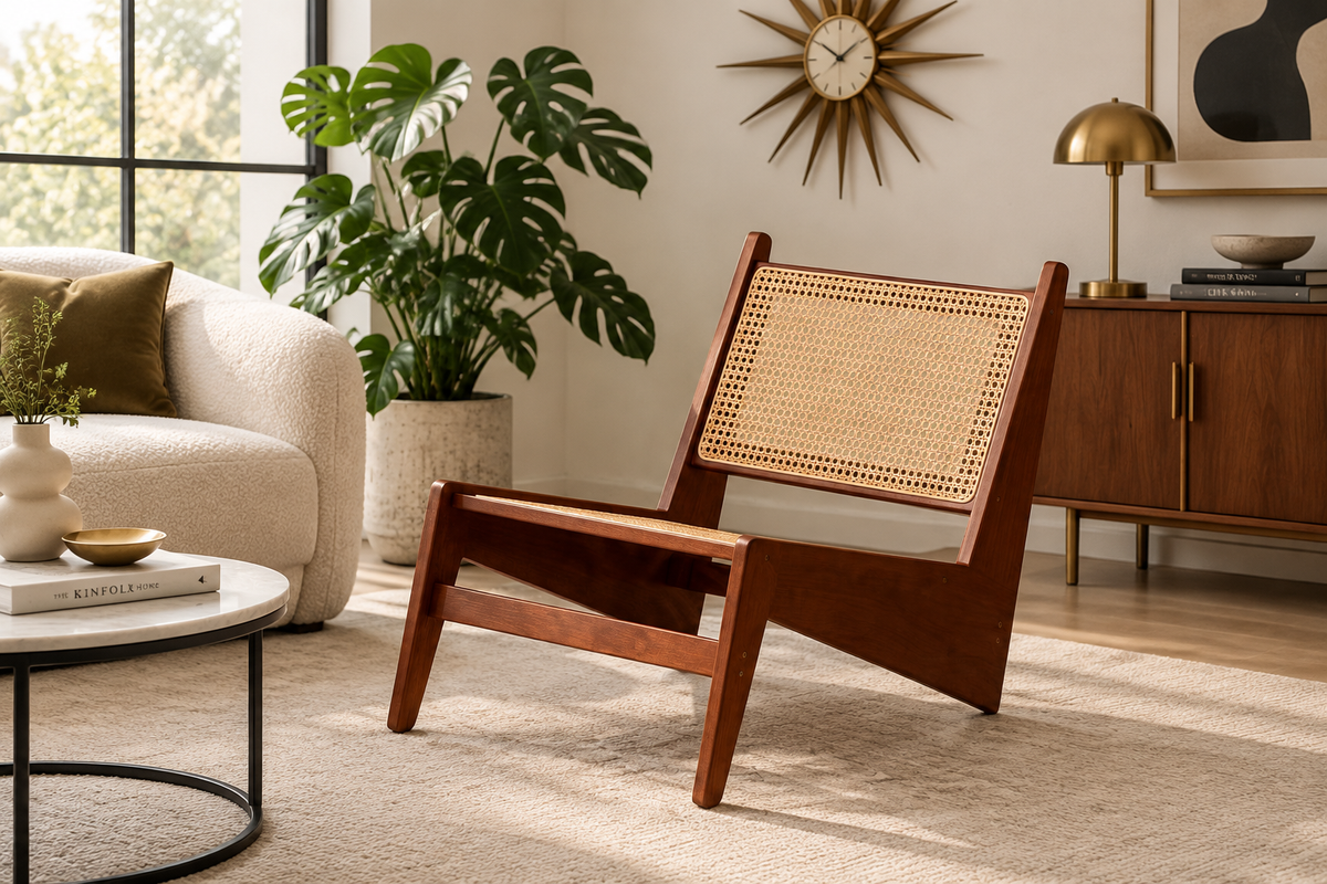 Como Lounge Chair, eclectic MCM room, less wood, simple neutral rug