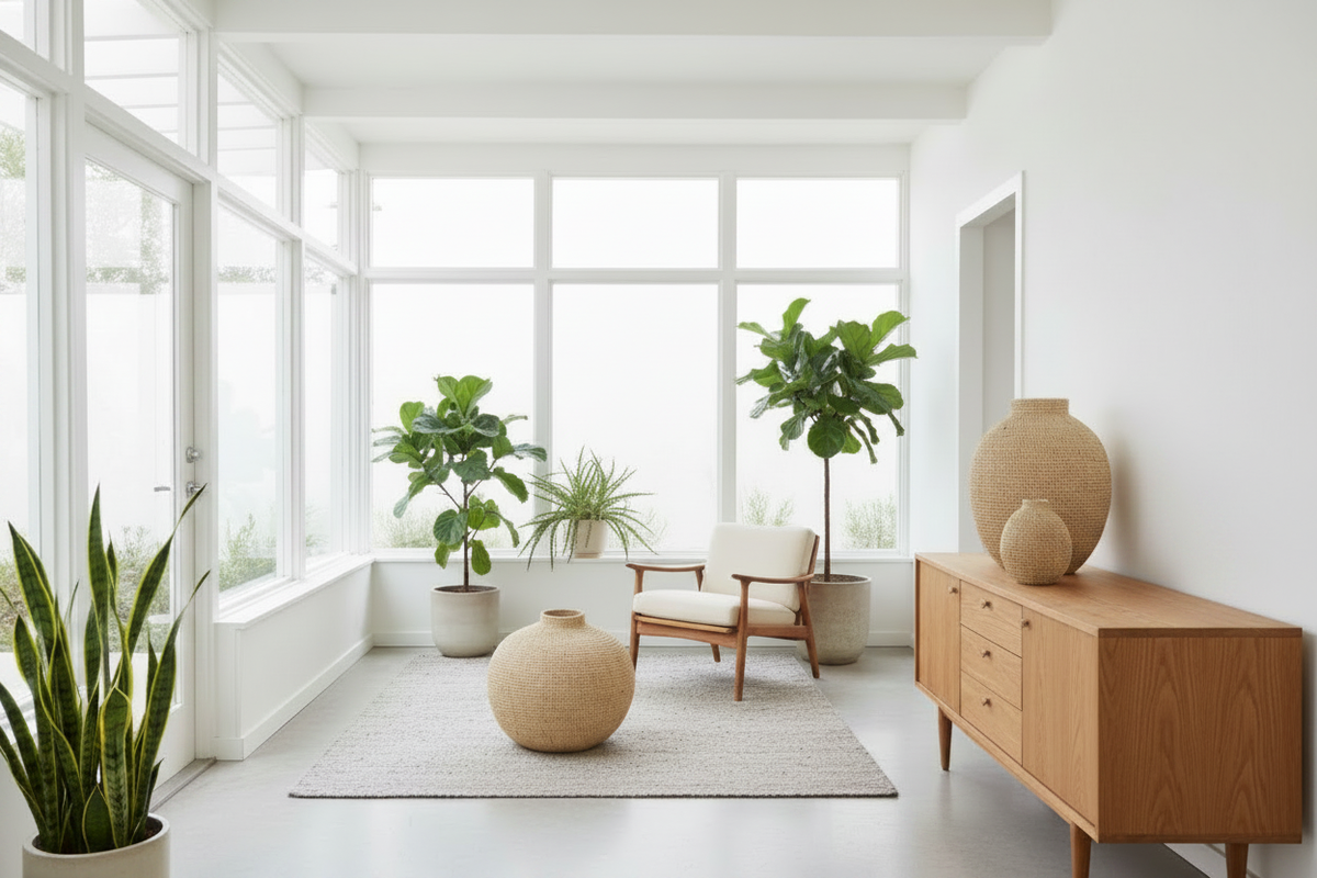 Conservatory image with the tiled vessel removed from the credenza