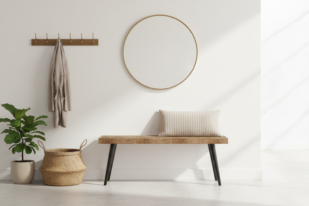 Forge Bench in a bright Mid-Century Modern entryway