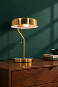 Green-wall credenza scene being edited with the original Hollis Lamp