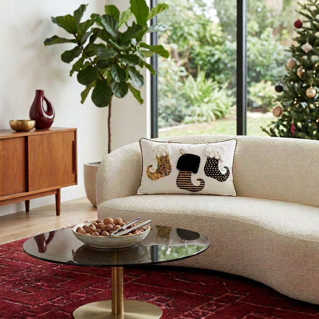 Living room with a slimmer nutcracker resting on the nuts at one side of the bowl