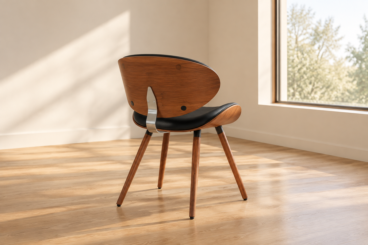 Marisal Accent Chair from the back, alone in a minimal bright room, no curtains or decor
