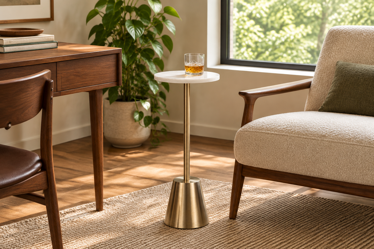 Martini Marble Table in a Mid-Century Modern study