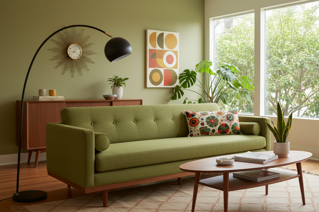 Mod Bloom Pillow in an authentic California Mid-Century Modern living room