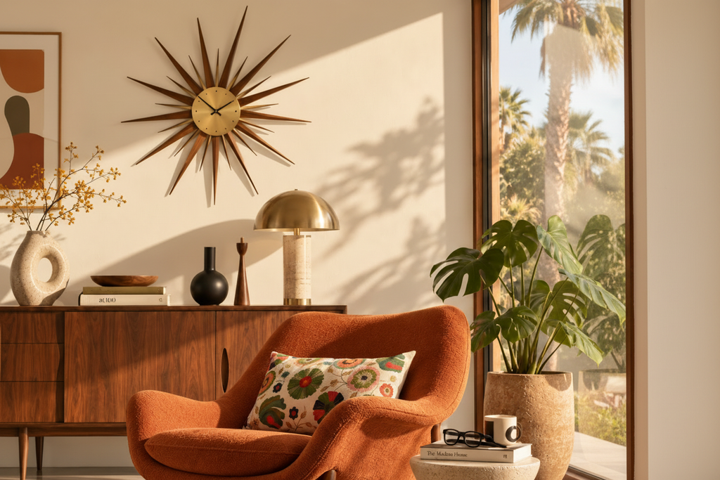 Mod Bloom Pillow in the selected Mid-Century Modern room