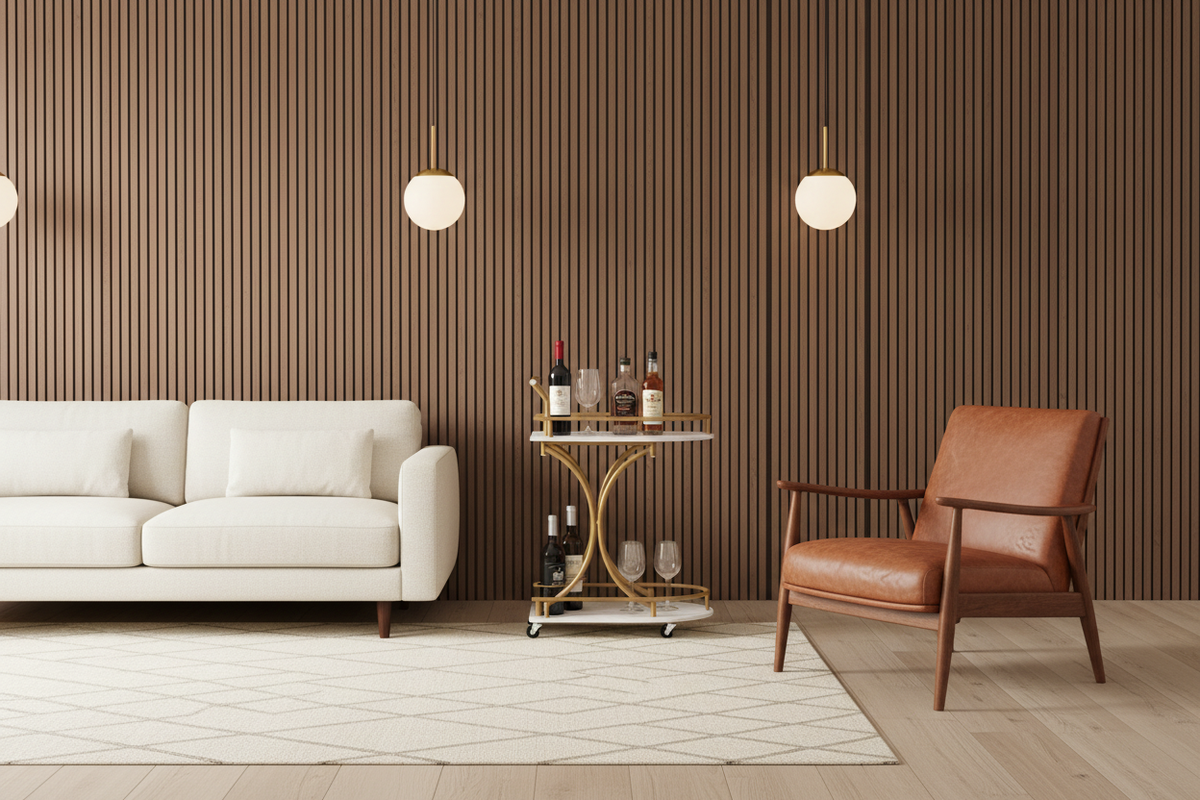 Monroe cart with its full oval frame in a bright MCM room