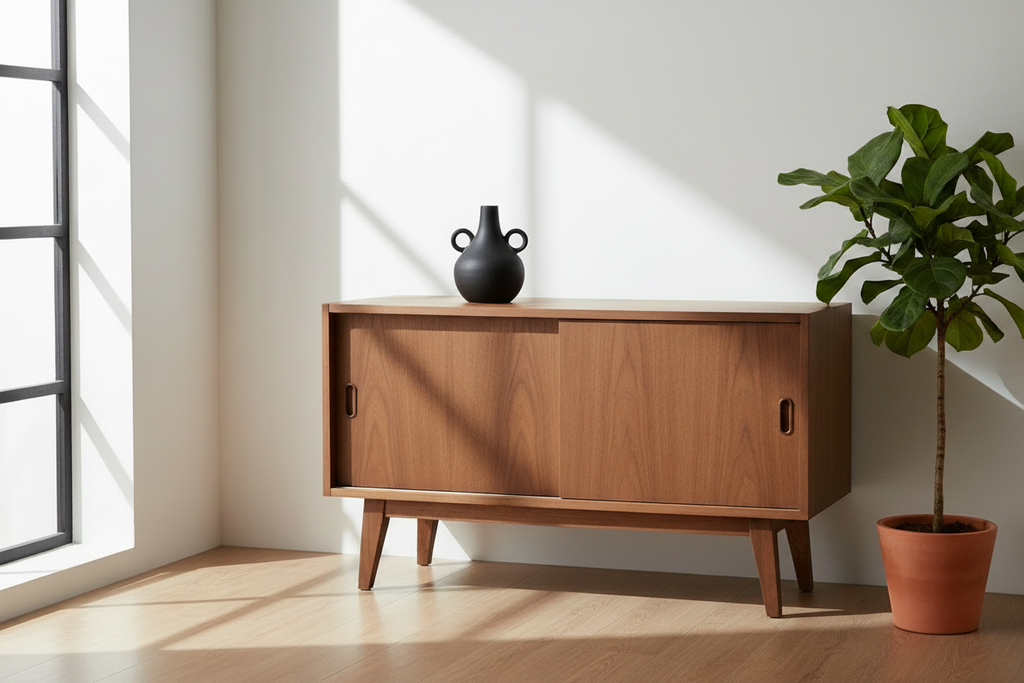 Orbit Vase Black - Credenza with Fiddle Leaf