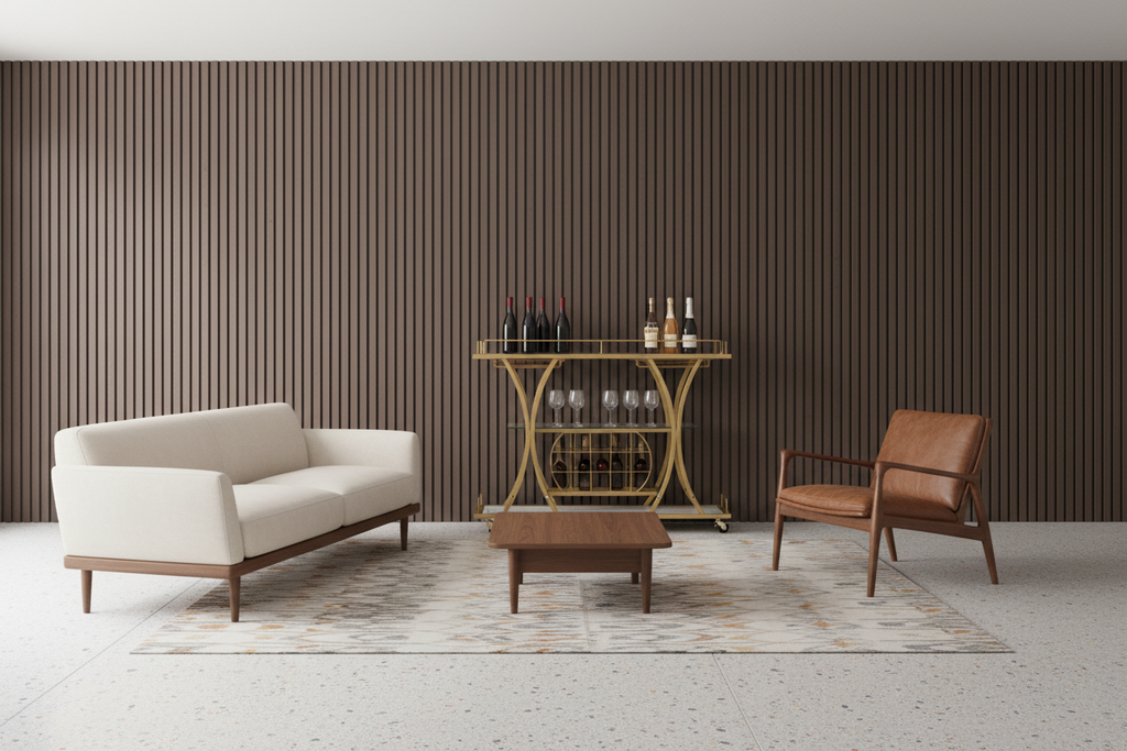 Rebuilt bright Harlow living-room scene