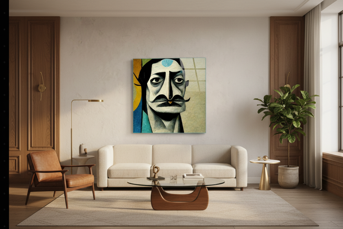 Salvador Glass Wall Art in a mid-century-modern living room