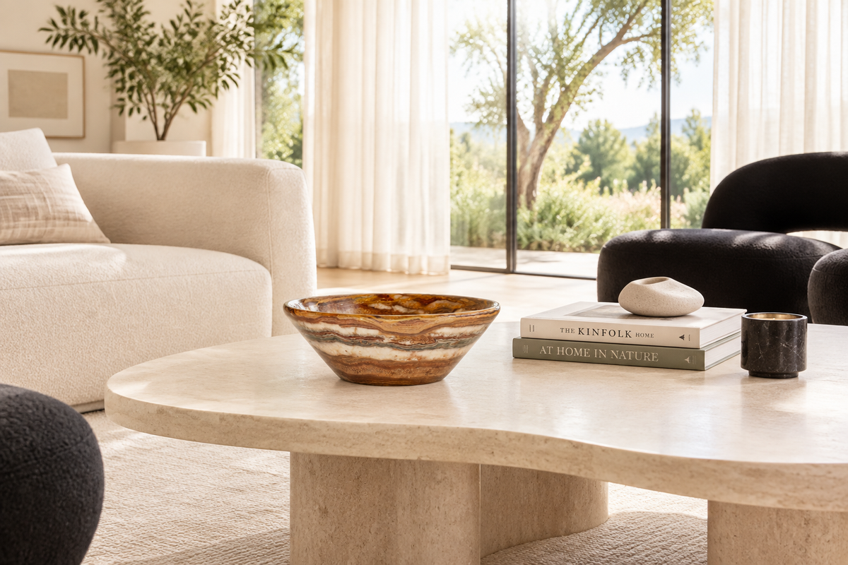 Sedona Onyx Bowl styled in Light California Organic Modernism