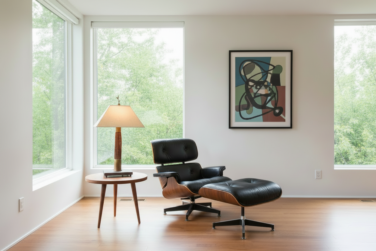 The Breeze Lamp Eames Walnut Round Side Table