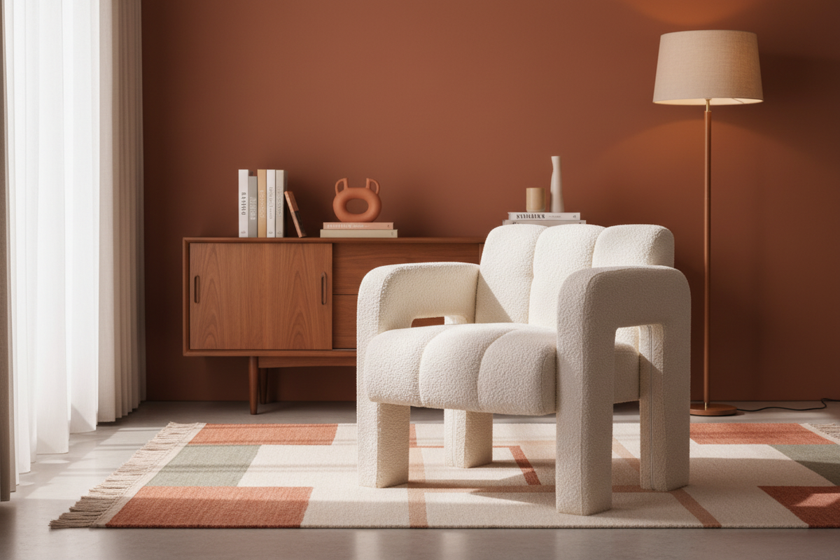 The Marlowe Bouclé — MCM Living Room Editorial