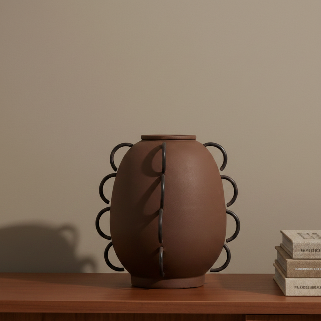 Tight close-up of the sculptural vase