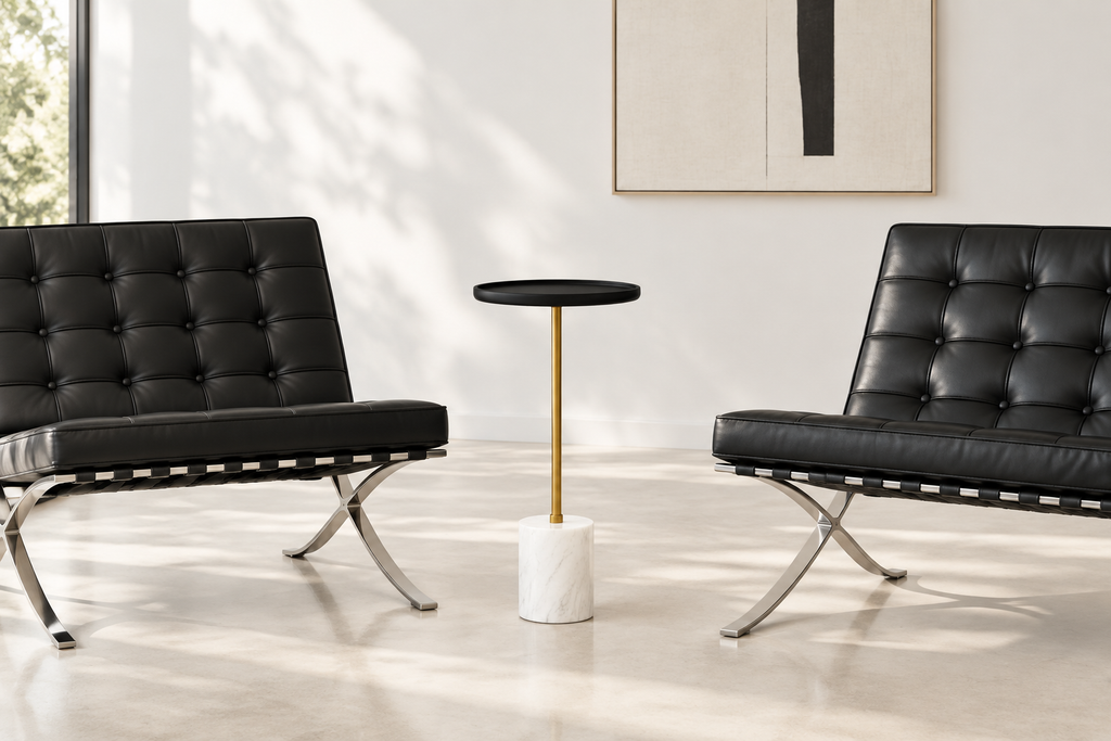 Turner drink table in a bright minimal Mid-Century Modern room
