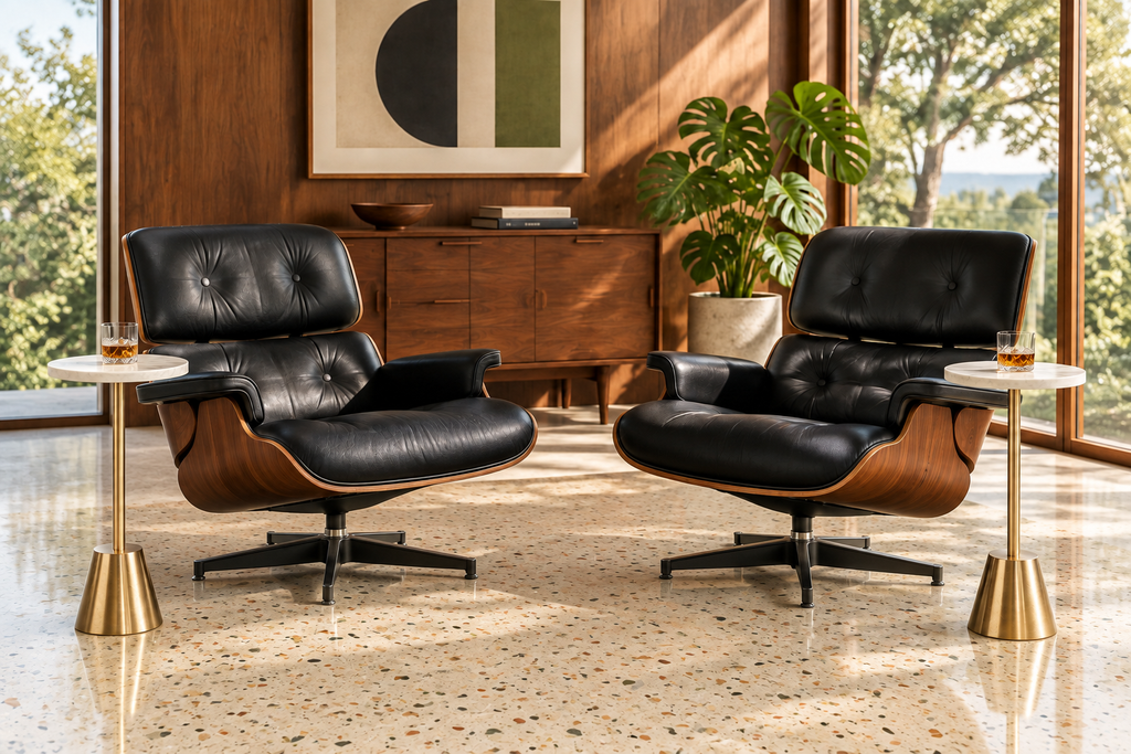 Two-chair room with terrazzo floor and no rug